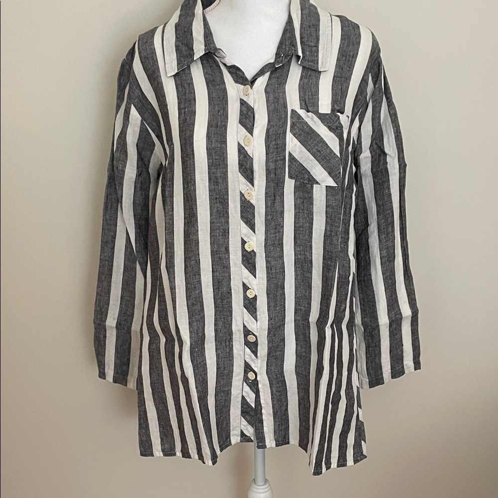 Flax Black & White Vertical Stripe Tunic